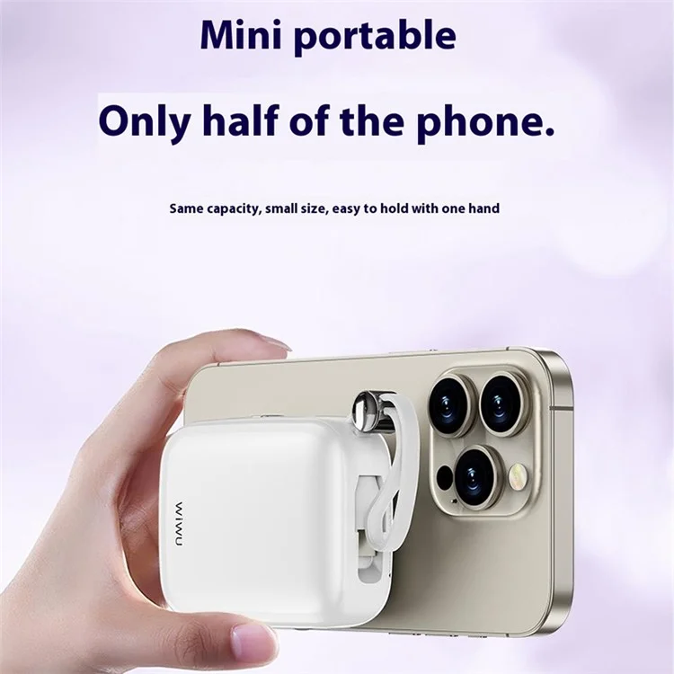WIWU Wi-P042 10000mAh Power Bank Gradient Color Magnetic Phone Charger with Type-C + 8Pin Cable - White