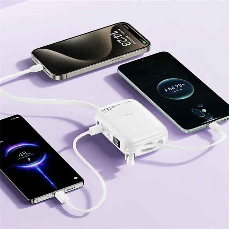 WIWU Wi-P042 10000mAh Power Bank Gradient Color Magnetic Phone Charger with Type-C + 8Pin Cable - White
