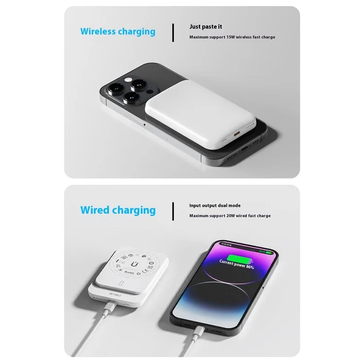 WIWU Wi-P037 Small Pudding Magnetic Phone Wireless Charger 5000mAh Power Bank - White