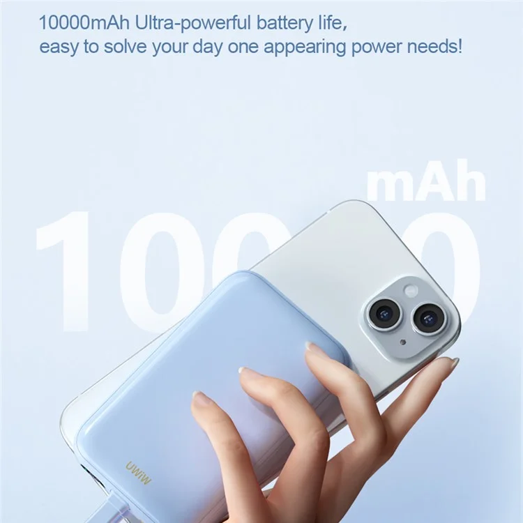 WIWU Wi-P024 10000mAh Magnetic Wireless Charging Power Bank PD 20W Fast Charging Battery Pack with Built-in Cable - White