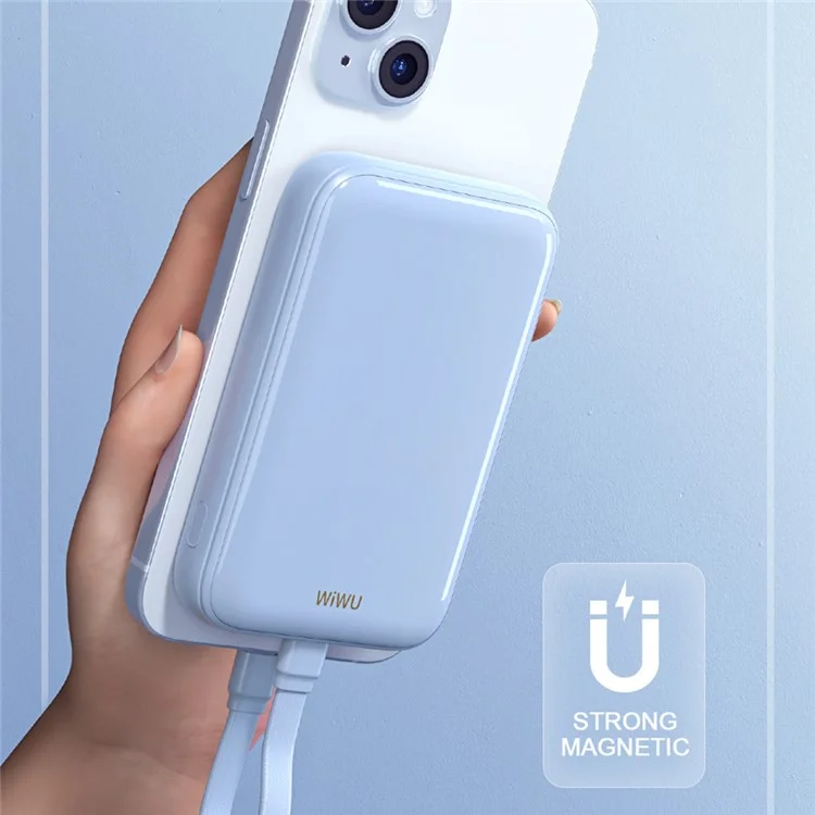 WIWU Wi-P024 10000mAh Magnetic Wireless Charging Power Bank PD 20W Fast Charging Battery Pack with Built-in Cable - White