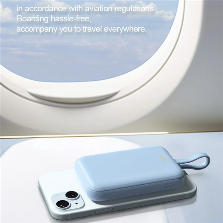WIWU Wi-P024 10000mAh Magnetic Wireless Charging Power Bank PD 20W Fast Charging Battery Pack with Built-in Cable - White