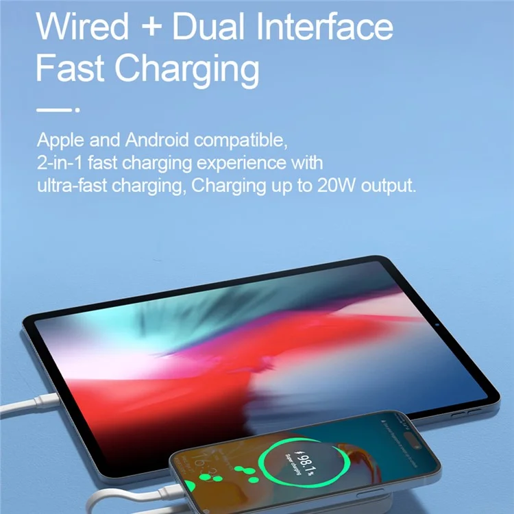 WIWU Wi-P024 10000mAh Magnetic Wireless Charging Power Bank PD 20W Fast Charging Battery Pack with Built-in Cable - Pink