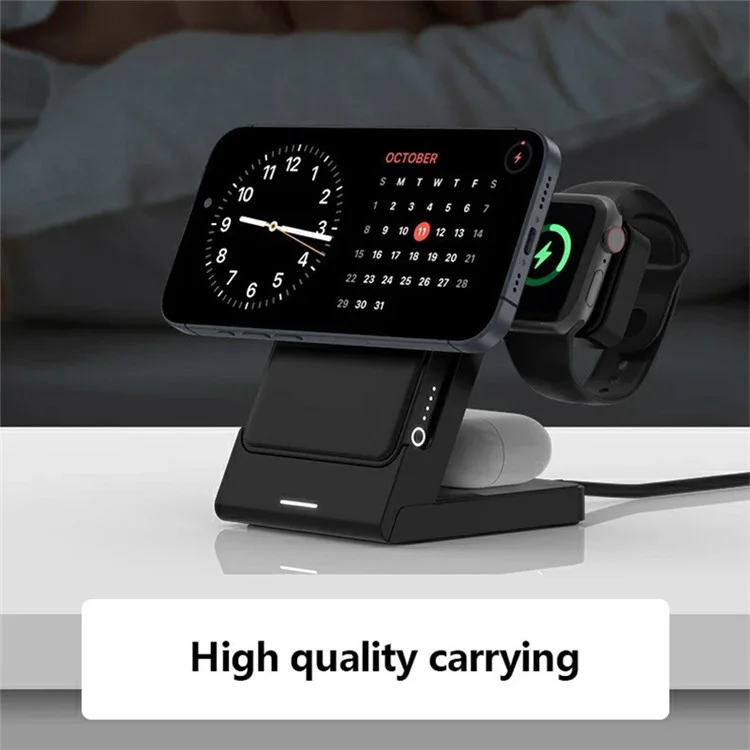 Chargeur sans fil 3 en 1 YF-P7 : montre / écouteurs / téléphone portable - Support de chargement détachable 15W magnétique - Noir+Noir