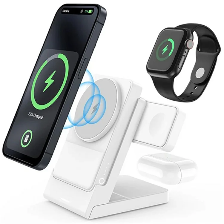 Chargeur sans fil 3 en 1 YF-P7 : montre / écouteurs / téléphone portable - Support de chargement détachable 15W magnétique - Noir+Noir