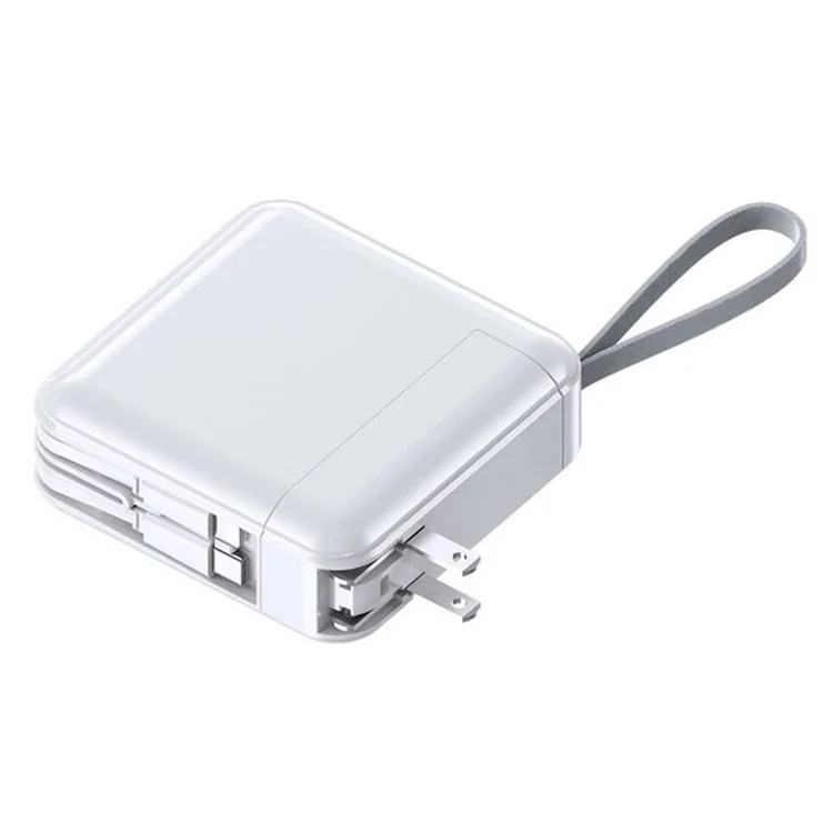 AC Wall Plug Portable Charger with 8-Pin + Type-C Cables, 20000mAh Power Bank PD 22.5W Phone Battery Pack - White