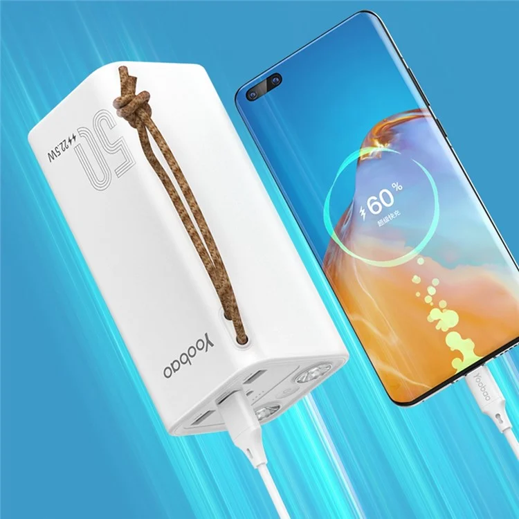 YOOBAO H5 50000mAh Large Capacity Power Bank SCP22.5W+PD20W Super Fast Charger Support Two-Way Flash Charging Portable External Battery Pack with LED Lighting - White