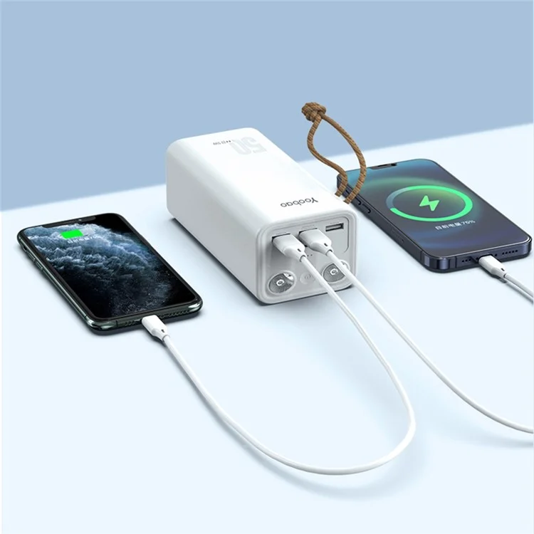 YOOBAO H5 50000mAh Large Capacity Power Bank SCP22.5W+PD20W Super Fast Charger Support Two-Way Flash Charging Portable External Battery Pack with LED Lighting - White
