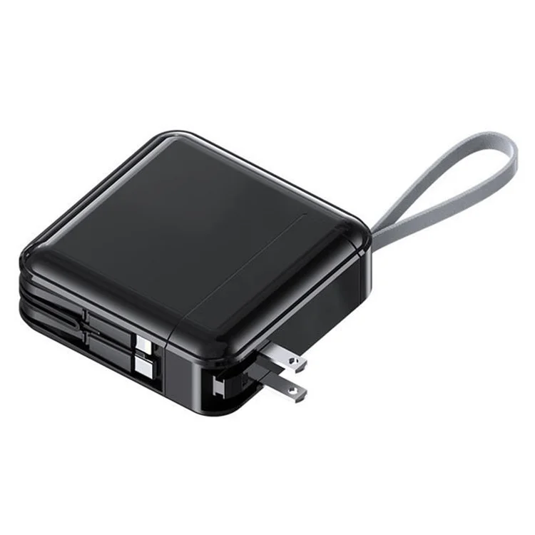 Detachable AC Plug 15000mAh Power Bank with iP + Type-C Fast Charging Cable - Black