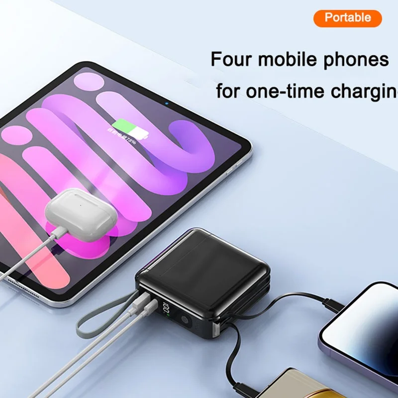 Detachable AC Plug 15000mAh Power Bank with iP + Type-C Fast Charging Cable - White