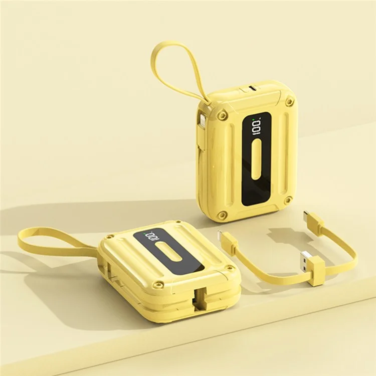 K33 10000mAh Power Bank Built-In Type-C + 8-Pin Cable Fast Phone Portable Charger - Yellow