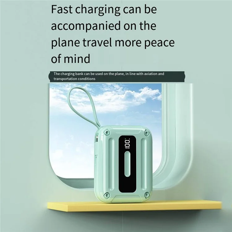 K33 10000mAh Power Bank Built-In Type-C + 8-Pin Cable Fast Phone Portable Charger - Yellow
