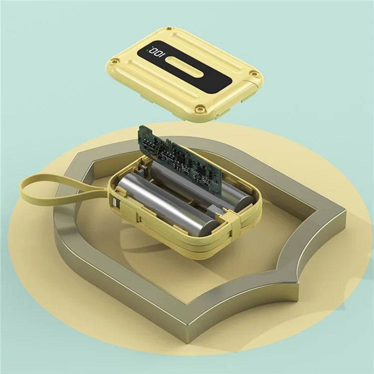 K33 10000mAh Power Bank Built-In Type-C + 8-Pin Cable Fast Phone Portable Charger - Yellow