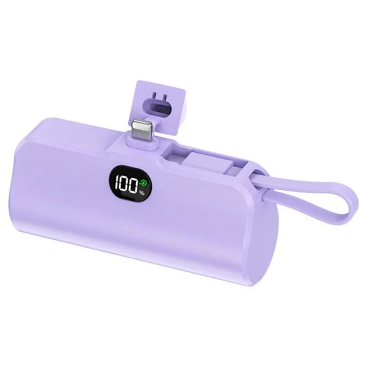 HY-0808 Mini Capsule Power Bank 5000mAh 8-Pin Plug Phone Charger with Type-C Cable - Purple