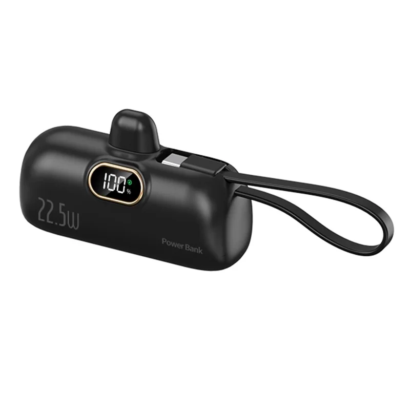HY-DX628 Mini Portable Charger 5000mAh Power Bank 22.5W Battery Pack with 8-Pin Plug and Type-C Cable - Nero