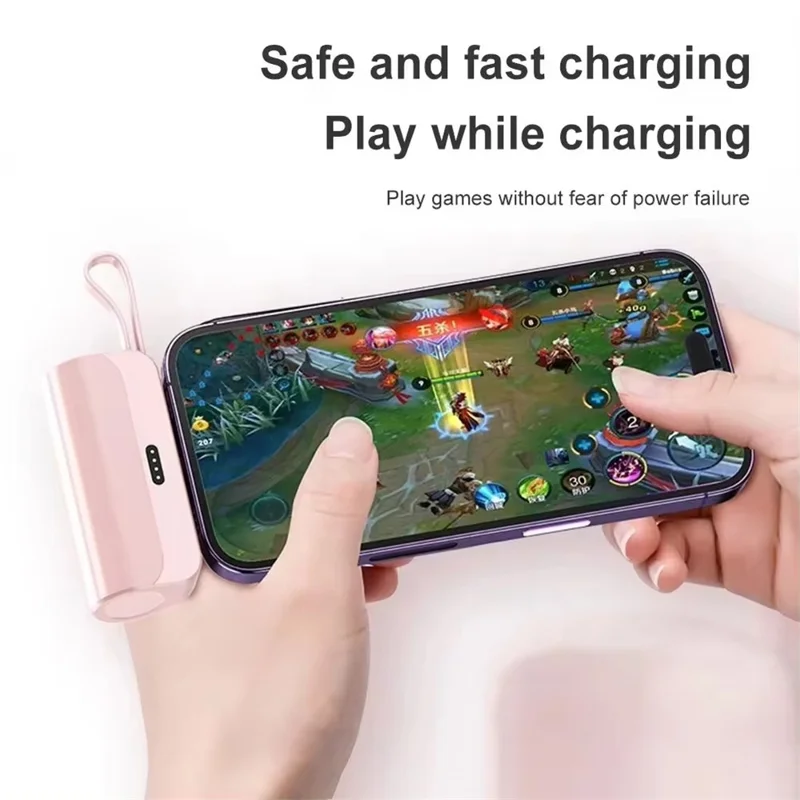 HY-DX628 Mini Portable Charger 5000mAh Power Bank 22.5W Battery Pack with 8-Pin Plug and Type-C Cable - Nero