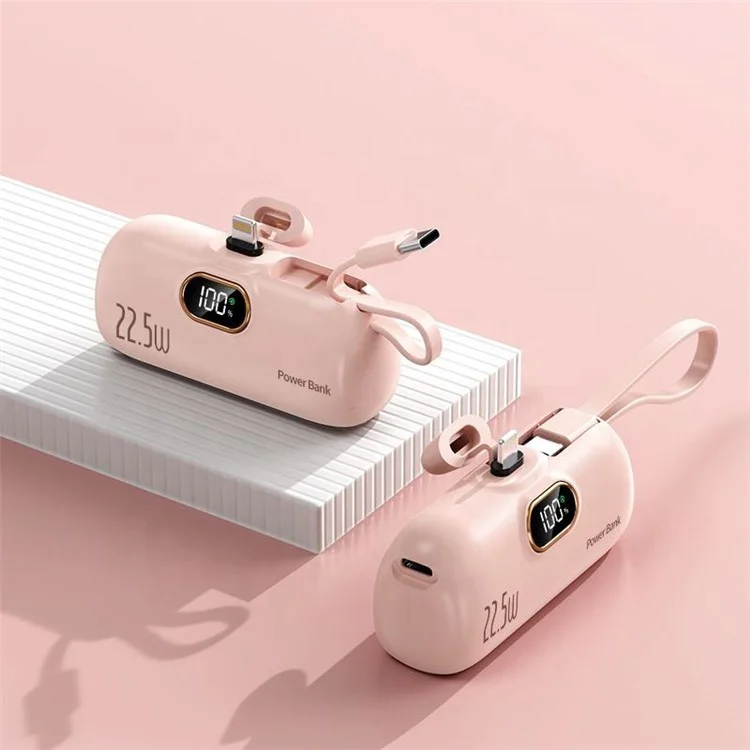 HY-DX628 10000mAh iP Plug Mini Power Bank with 22.5W Fast Charging Type-C Cable - Pink
