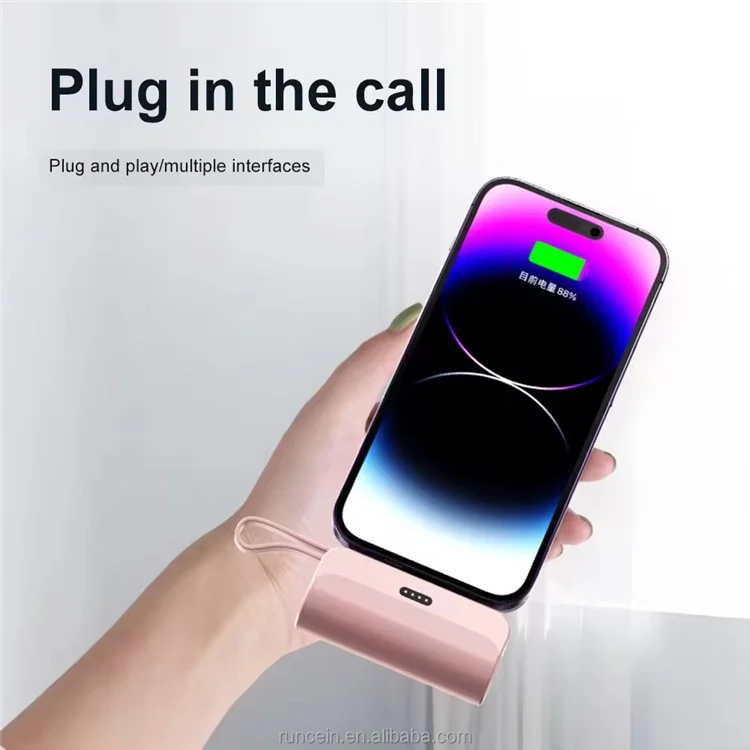 HY-DX628 10000mAh iP Plug Mini Power Bank with 22.5W Fast Charging Type-C Cable - Pink
