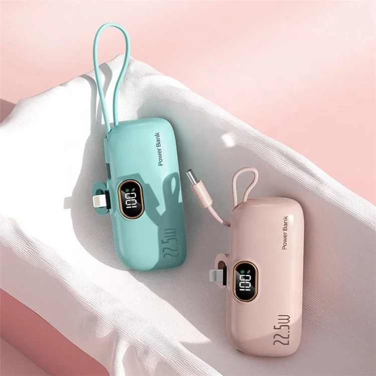 HY-DX628 10000mAh iP Plug Mini Power Bank with 22.5W Fast Charging Type-C Cable - Pink