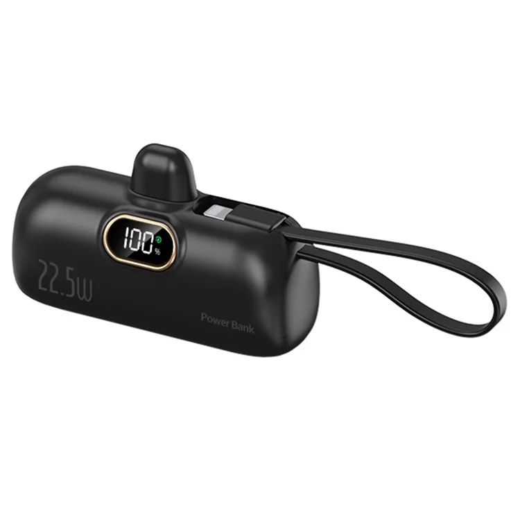 HY-DX628 5000 мАч 22,5 Вт Быстрая зарядка Тип-C Plug Mini Capsule Power Bank с кабелем для ip - черный
