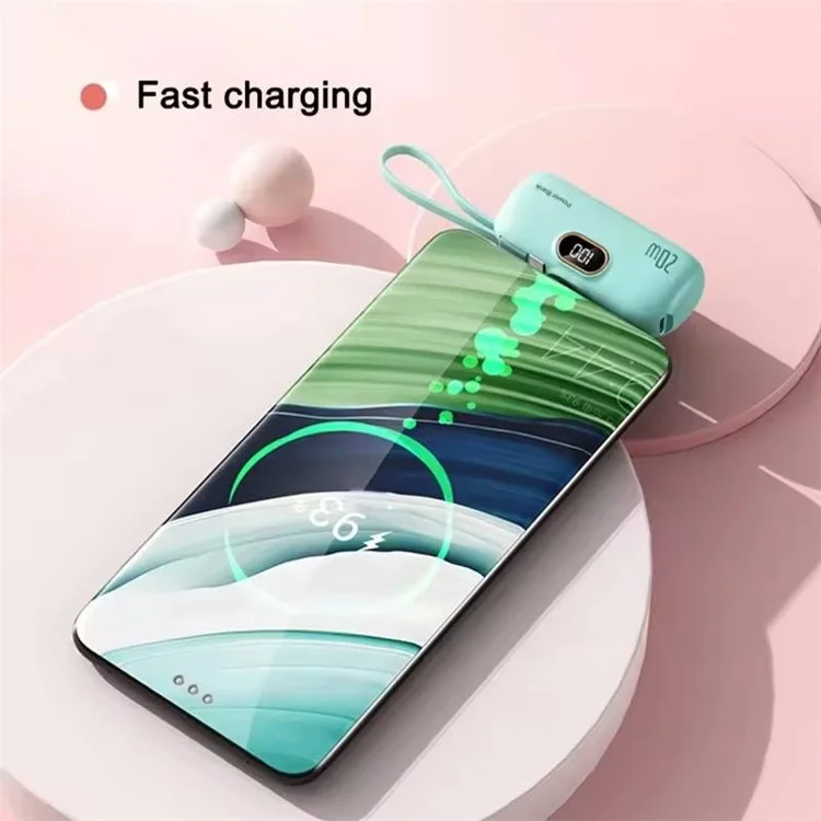 HY-DX628 5000 мАч 22,5 Вт Быстрая зарядка Тип-C Plug Mini Capsule Power Bank с кабелем для ip - черный