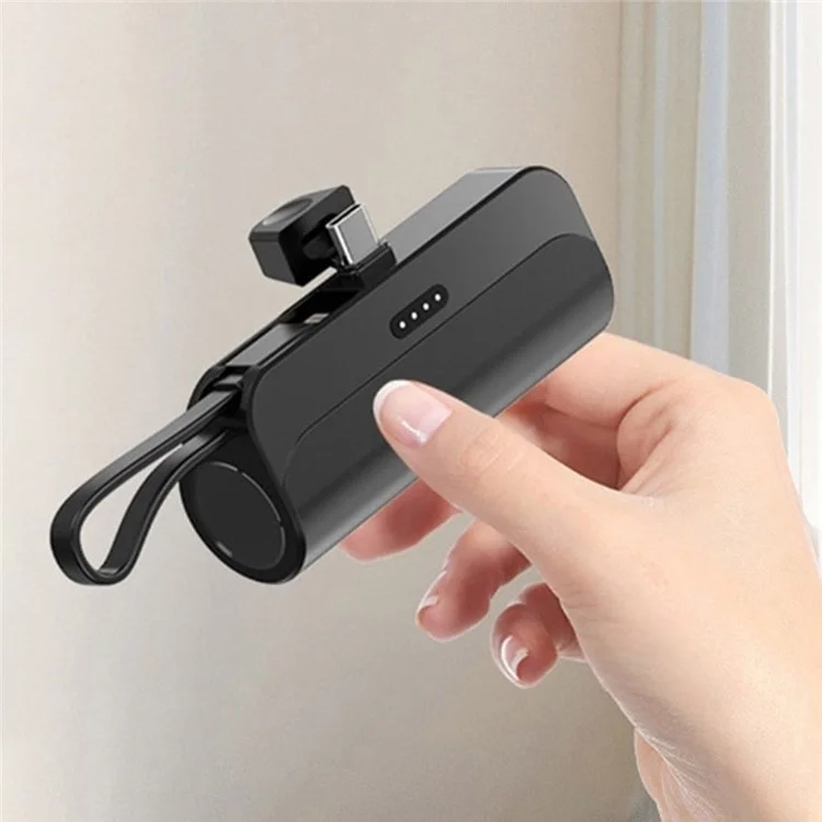 HY 5000mAh Mini Capsule Type-C Plug Phone Charger Power Bank Battery Pack with iP Cable - Black