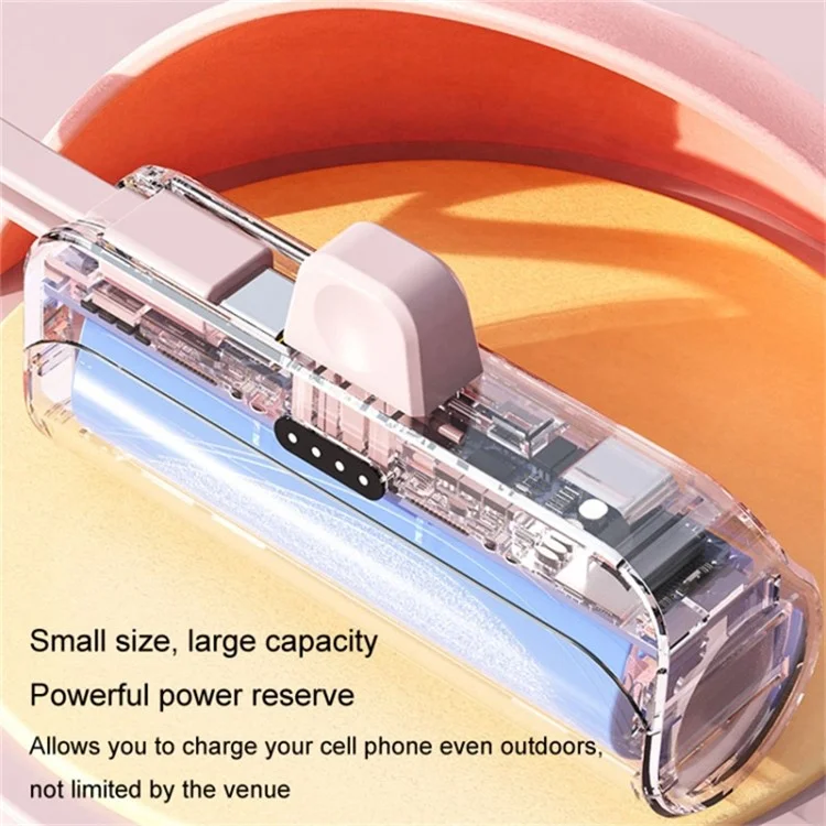 HY 5000mAh Mini Capsule Type-C Plug Phone Charger Power Bank Battery Pack with iP Cable - Black