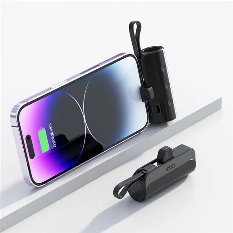 KC 2000mAh Digital Display iP Plug Mini Capsule Power Bank with Type-C Cable - Black