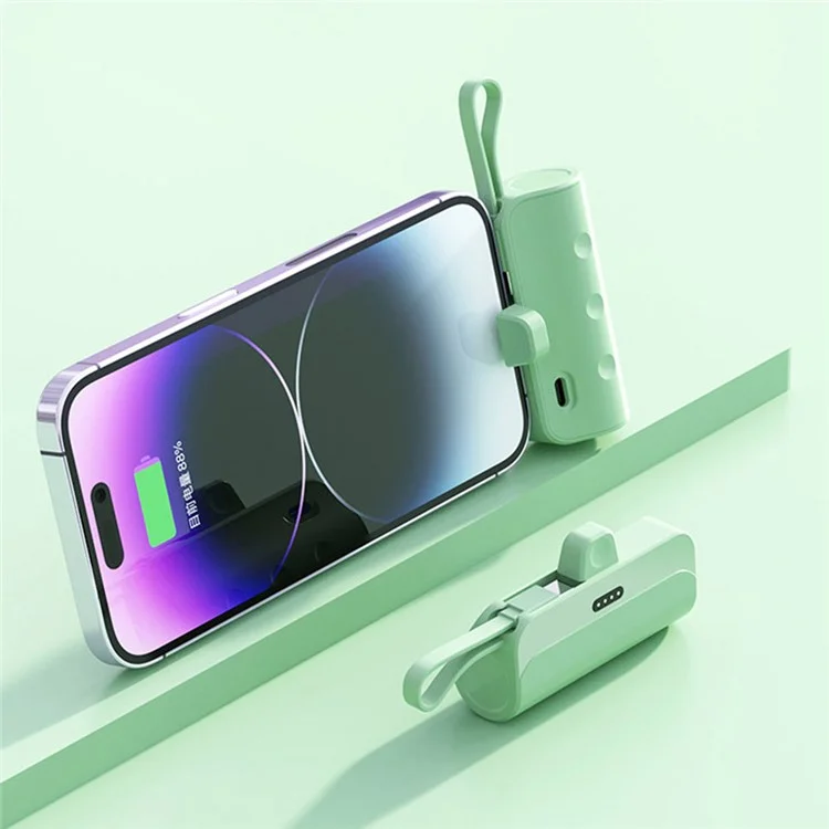 KC 2000mAh Digital Display iP Plug Mini Capsule Power Bank with Type-C Cable - Green