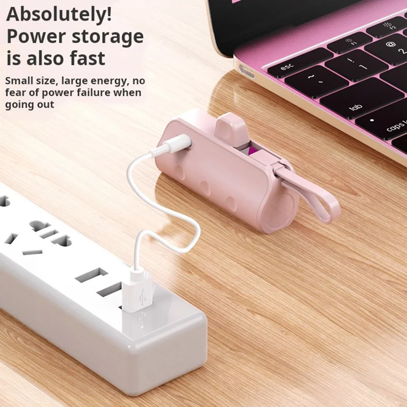 KC 2000mAh Digital Display iP Plug Mini Capsule Power Bank with Type-C Cable - White