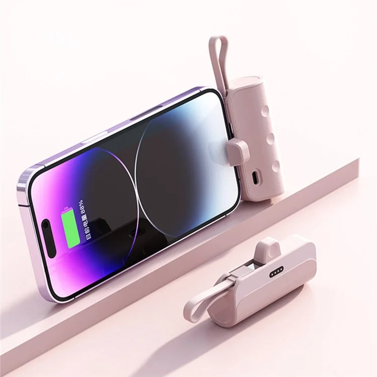 Chargeur de téléphone portable KC 3300mAh avec prise iP, mini capsule Banque d'alimentation avec câble Type-C - Rose