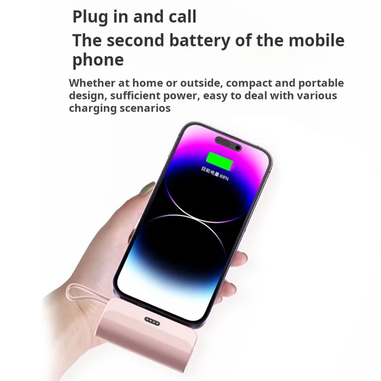 Chargeur de téléphone portable KC 3300mAh avec prise iP, mini capsule Banque d'alimentation avec câble Type-C - Rose