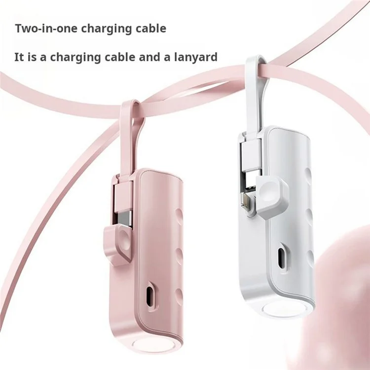Chargeur de téléphone portable KC 3300mAh avec prise iP, mini capsule Banque d'alimentation avec câble Type-C - Rose