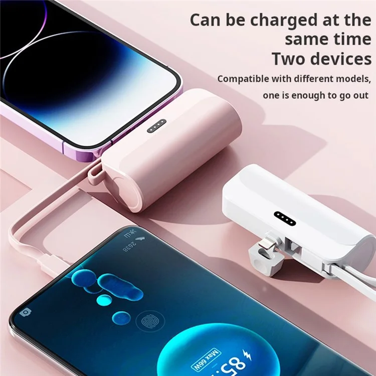 Chargeur de téléphone portable KC 3300mAh avec prise iP, mini capsule Banque d'alimentation avec câble Type-C - Rose