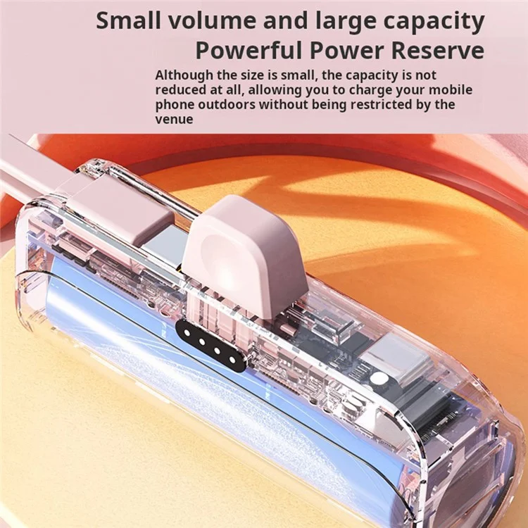 Chargeur de téléphone portable KC 3300mAh avec prise iP, mini capsule Banque d'alimentation avec câble Type-C - Rose