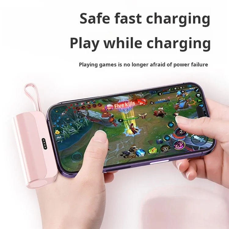 Chargeur de téléphone portable KC 3300mAh avec prise iP, mini capsule Banque d'alimentation avec câble Type-C - Rose