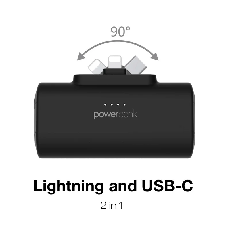 Mini Capsule Power Bank 5000mAh Portable Battery Pack with 2-in-1 Type-C+iP Connector - Light Purple