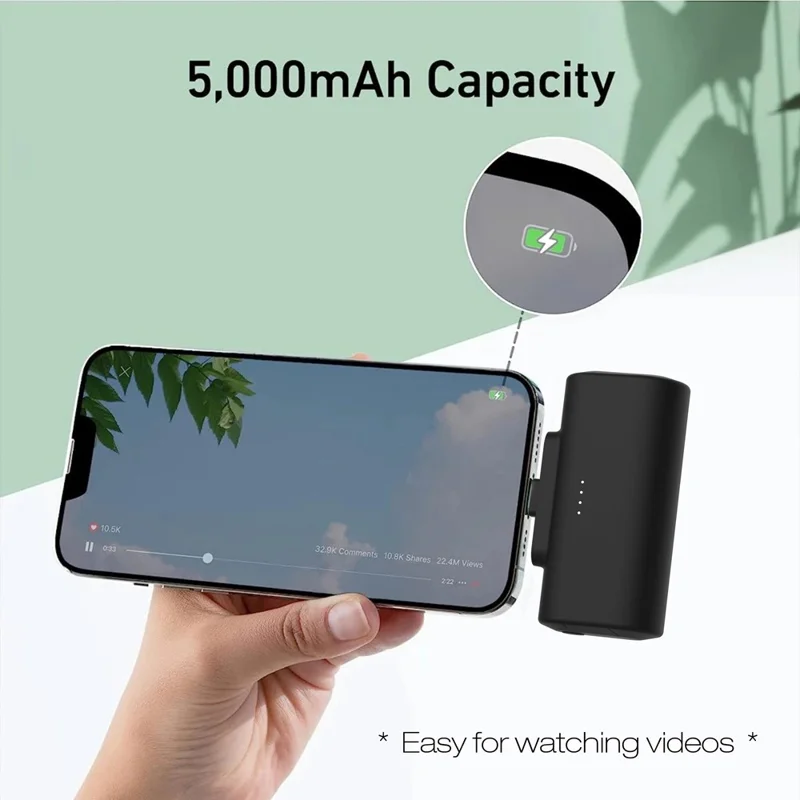 Mini Capsule Power Bank 5000mAh Portable Battery Pack with 2-in-1 Type-C+iP Connector - Light Purple