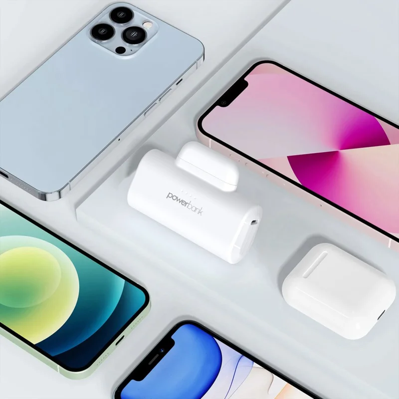 Mini Capsule Power Bank 5000mAh Portable Battery Pack with 2-in-1 Type-C+iP Connector - Light Purple