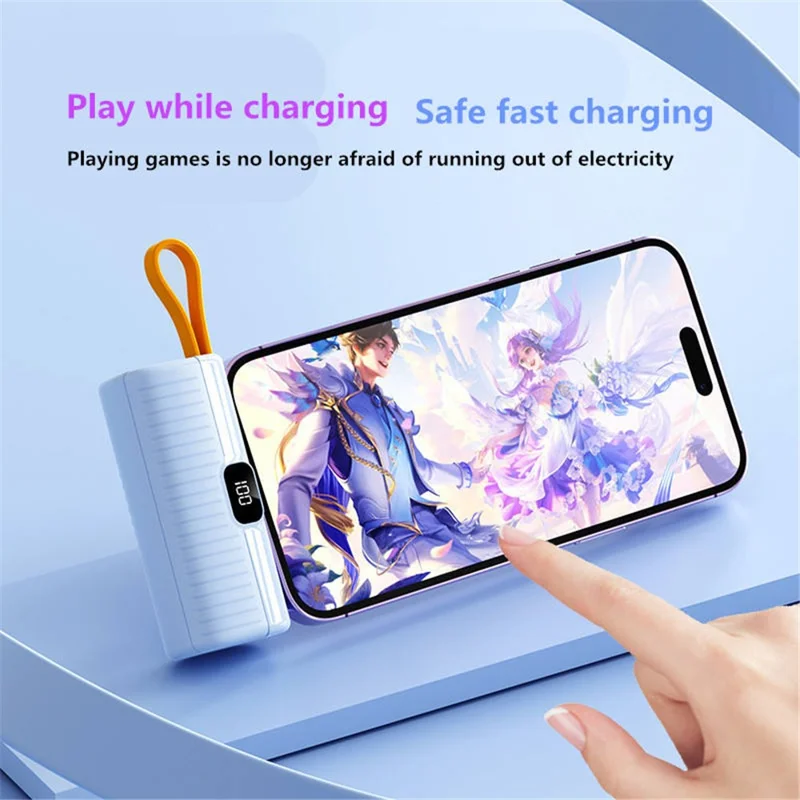 HY-DX245 Mini 10000mAh Capsule Power Bank 8-Pin Plug Phone Charger with Built-in Type-C Cable - Bianco