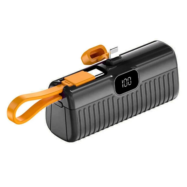 HY-DX245 Mini 5000mAh Cápsula Bateria Portátil Com Cabo Type-C Embutido e Plugue de 8 Pinos para Carregador de Telefone - Preto