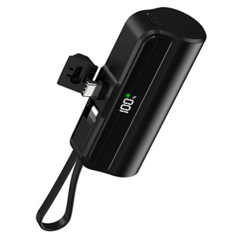 K178SS 10000mAh Type-C Plug 22.5W Mini Power Bank Portable Phone Charger with 8-Pin Cable - Black