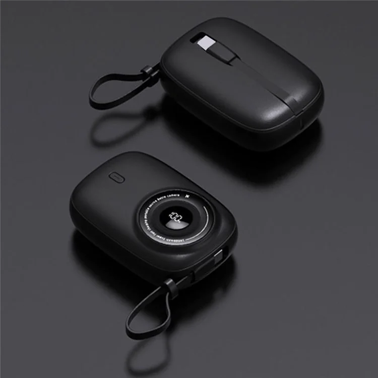 KP90 22.5W 10000mAh Power Bank Camera Shaped Cell Phone Portable Charger with Type-C + 8-Pin Cable - Black