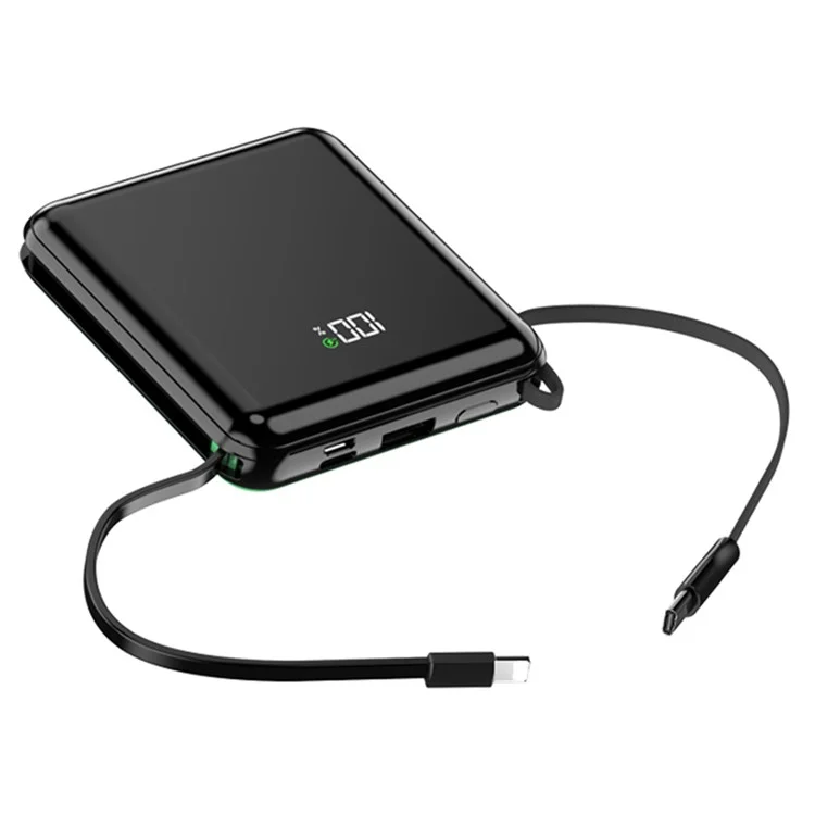 E28D 20000mAh 22.5W Power Bank Phone External Battery with Type-C + 8Pin Cable - Black