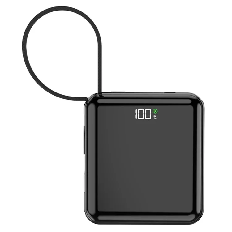 E28D 20000mAh 22.5W Power Bank Phone External Battery with Type-C + 8Pin Cable - Black