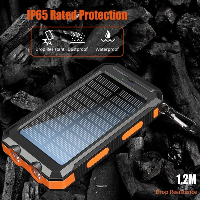 YD-886 Outdoor Solar 8000mah Power Bank Waterdes Telefon Ladegerät Externe Batterie Mit Taschenlampe - Schwarz+orange