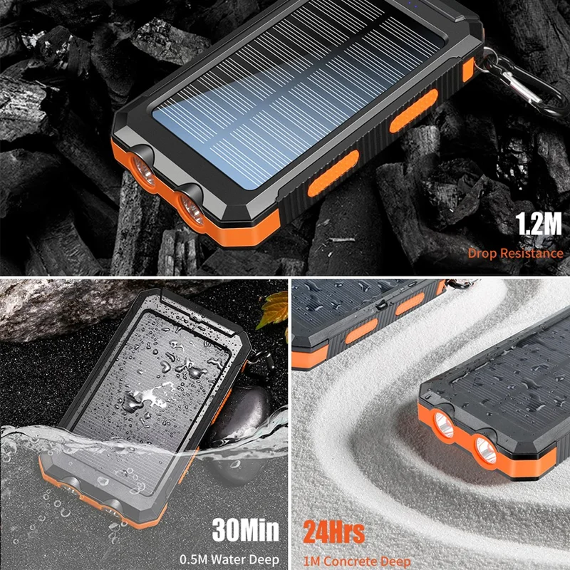 YD-886 Outdoor Solar 8000mah Power Bank Waterdes Telefon Ladegerät Externe Batterie Mit Taschenlampe - Schwarz+orange