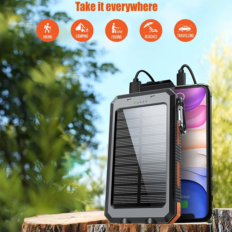 YD-886 Outdoor Solar 8000mah Power Bank Waterdes Telefon Ladegerät Externe Batterie Mit Taschenlampe - Schwarz+orange