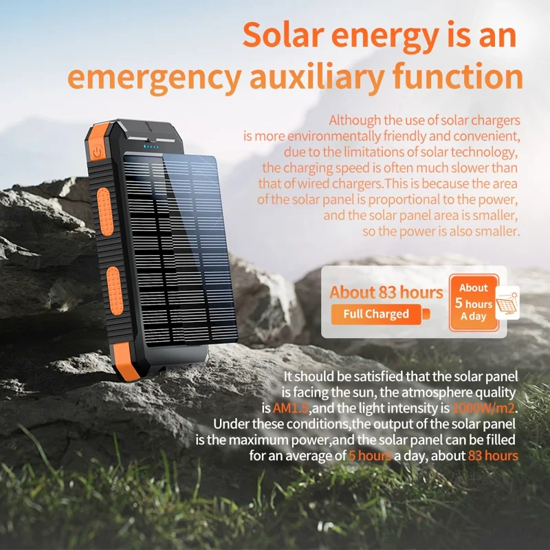 YD-886 Outdoor Solar 8000mah Power Bank Waterdes Telefon Ladegerät Externe Batterie Mit Taschenlampe - Schwarz+orange
