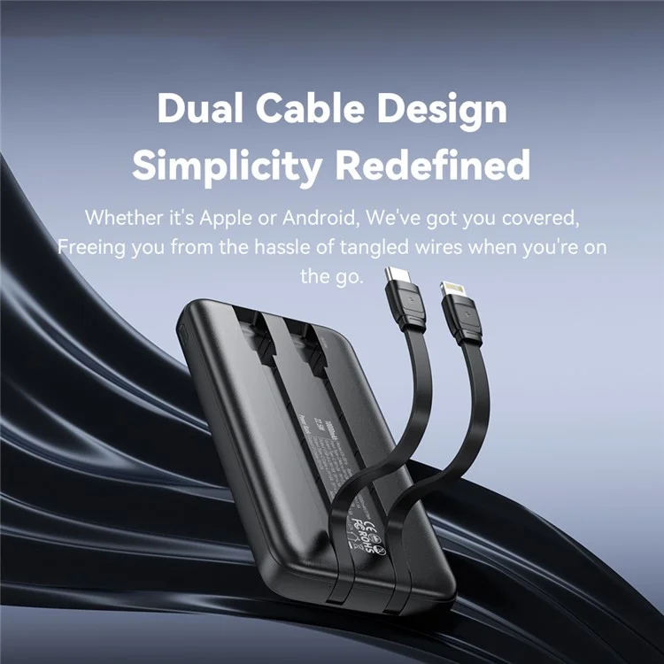 ESSAGER 20000mAh Power Bank with Type-C + iP Cables 22.5W Fast Charging Digital Display Battery Pack - Black